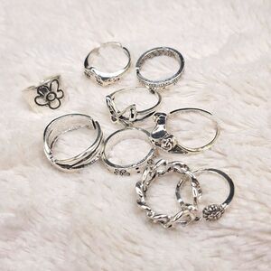 Adjustable rings heart, moon, frog,butterfly, flower boho ring set